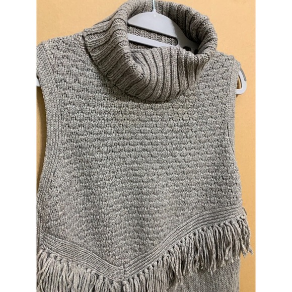 NOMAD by MORGAN CARPER Fringed Gray Sleeveless Tunic Sweater Dress TurtleNeck M - Picture 2 of 16